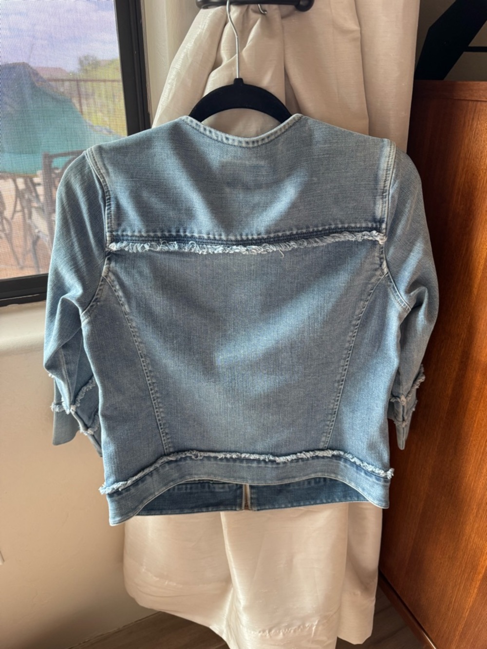 Liverpool Frayed Trim Light Blue Denim Zip Jacket - Picture 3 of 5